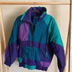 Vibrant Women's Ski Jacket in Teal and Purple